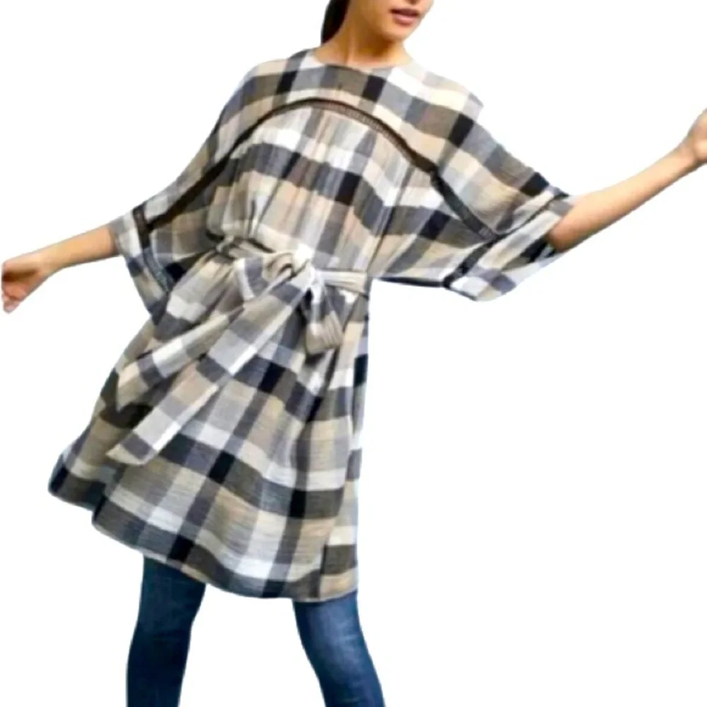 Anthropologie Maeve Plaid Kimono Tunic Dress Size S EUC - Picture 1 of 6